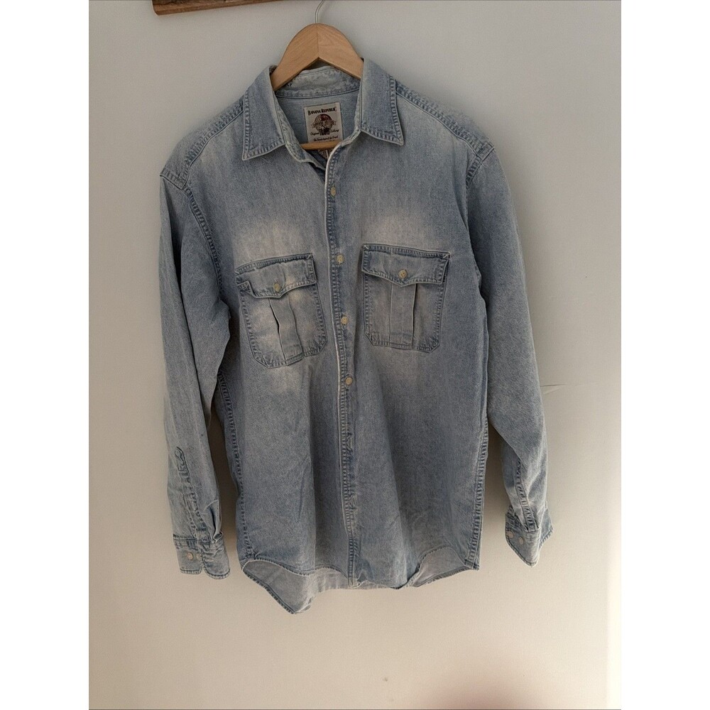 Vintage Banana Republic Adventure Outfitters Denim Shirt Mens M Light Wash USA